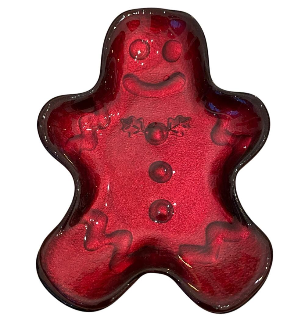 Akcam CHRISTMAS Gingerbread Man Glass Appetizer Plates Holiday Red Set of 4 New